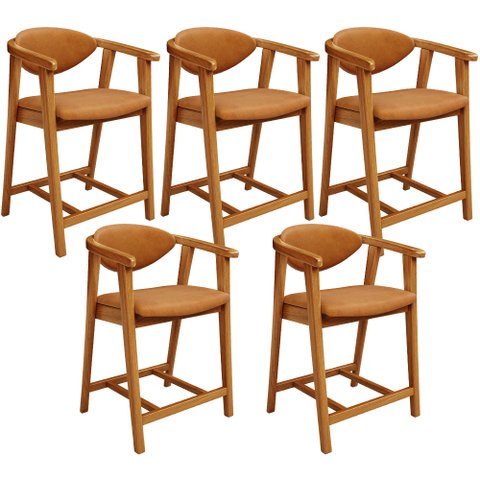 Kit 05 Banquetas Baixa para Cozinha Sala Jantar Bancada Cecília L02 Couríssimo Canela - Lyam Decor