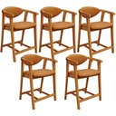 Ver imagem 1 de Kit 05 Banquetas Baixa para Cozinha Sala Jantar Bancada Cecília L02 Couríssimo Canela - Lyam Decor