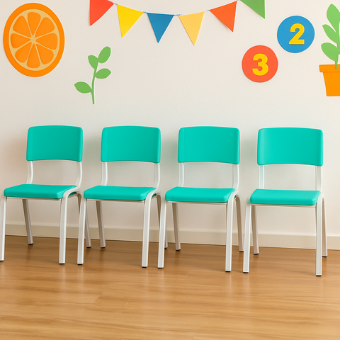 Kit 4 Cadeiras Infantil Iso Azul Turquesa Brinquedoteca Escolas Ecomhome