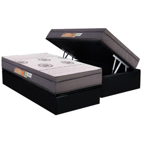 Cama Box Baú Solteiro: Colchão Ortopédico Polar D28 Orthopremium Grey + Base Crc Suede Black (