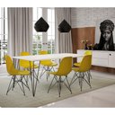 Ver imagem 1 de Conjunto de Mesa de Ferro Preto Tampo Branco 135x75 6 Cadeiras Preta Assento Amarelo
