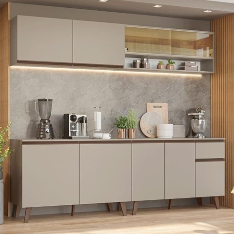 Armário de Cozinha Completa 240 Cm Nice Madesa 03 Crema