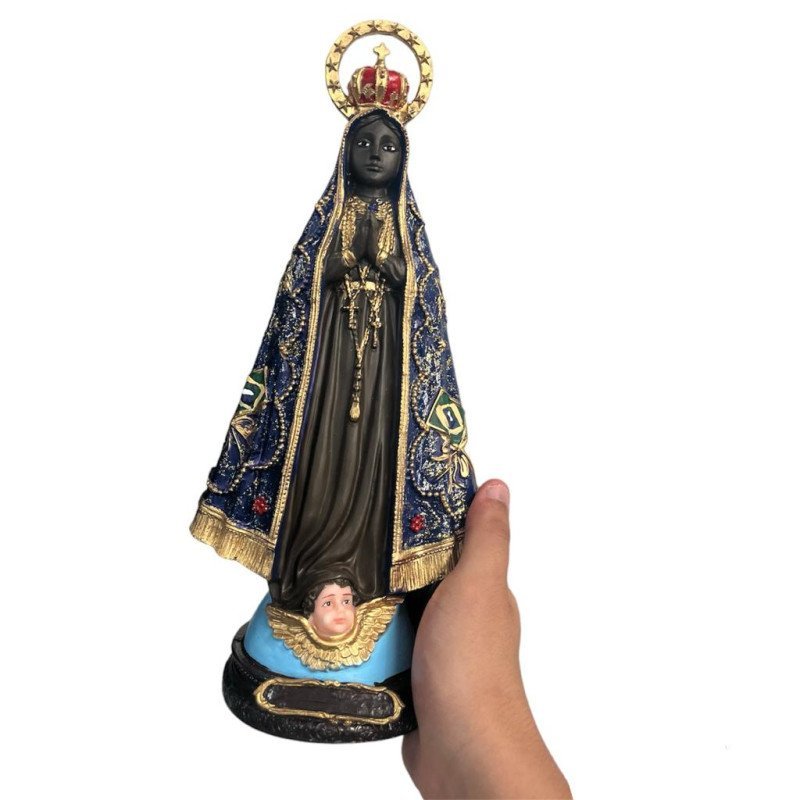 Escultura Nossa Sra. Aparecida com Coroa 31 Cm em Resina - 6