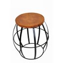 Ver imagem 1 de Banco Rústico Barril Puff em Ferro e Madeira Artesanal para Sala