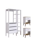 Ver imagem 2 de Kit Guarda-roupa Closet com 3 Gavetas e 2 Mesas de Cabeceira Cor:branco com Mel