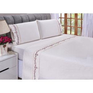 Jogo Lençol King 100 Algodão Bordado Imperial Palha 4 Pç