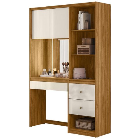 Penteadeira Camarim com Espelho e Led Lume 2 Gavetas 207 Cm Freijo Off White Moval