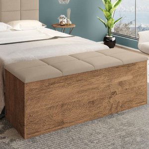 Calçadeira Bau Megh Marrom Bege para Cama de 140cm