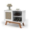Balcão Buffet Aparador Bar Porta de Correr Rattan Pés em Madeira Branco MDF - 6