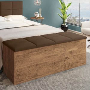 Calçadeira Bau Megh Marrom Marrom para Cama de 140cm