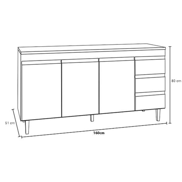 Balcão Gabinete de Pia 160cm 3 Portas 3 Gavetas Castanho Avelã Andréia Ajl Móveis - 3