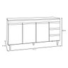 Balcão Gabinete de Pia 150cm 3 Portas 3 Gavetas Andréia Castanho Avelã Ajl Móveis - 3