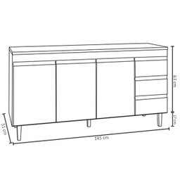 Balcão de Pia 3 Portas Andréia 150cm Preto sem Tampo Ajl Móveis - 4
