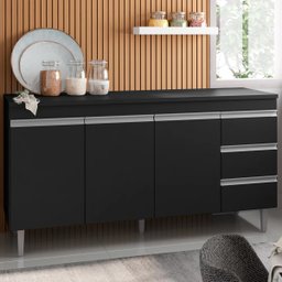 Balcão de Pia 3 Portas Andréia 150cm Preto sem Tampo Ajl Móveis - 3