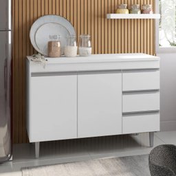 Balcão de Pia 2 Portas Andréia 120 Cm Branco sem Tampo Ajl Móveis - 3