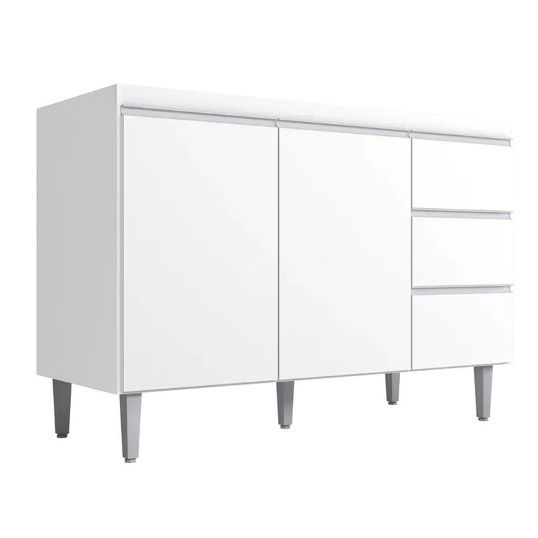 Balcão de Pia 2 Portas Andréia 120 Cm Branco sem Tampo Ajl Móveis Balcão de Pia 2 Portas Andréia 120 Cm Branco sem Tampo Ajl Móveis