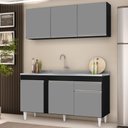 Ver imagem 2 de Armário Aéreo Argélia e Balcão Gabinete com Pia Inox 150cm Dakota Preto/Cinza - Lumil Lumil Móveis A