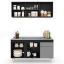 Ver imagem 3 de Armário Aéreo Argélia e Balcão Gabinete com Pia Inox 150cm Dakota Preto/Cinza - Lumil Lumil Móveis A