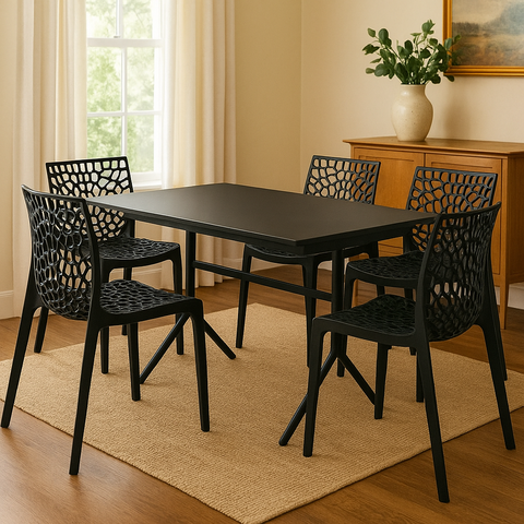 Kit com 6 Cadeiras Gruvyer Preta Fosca Ideal para Sala de Jantar Área Externa Escritório