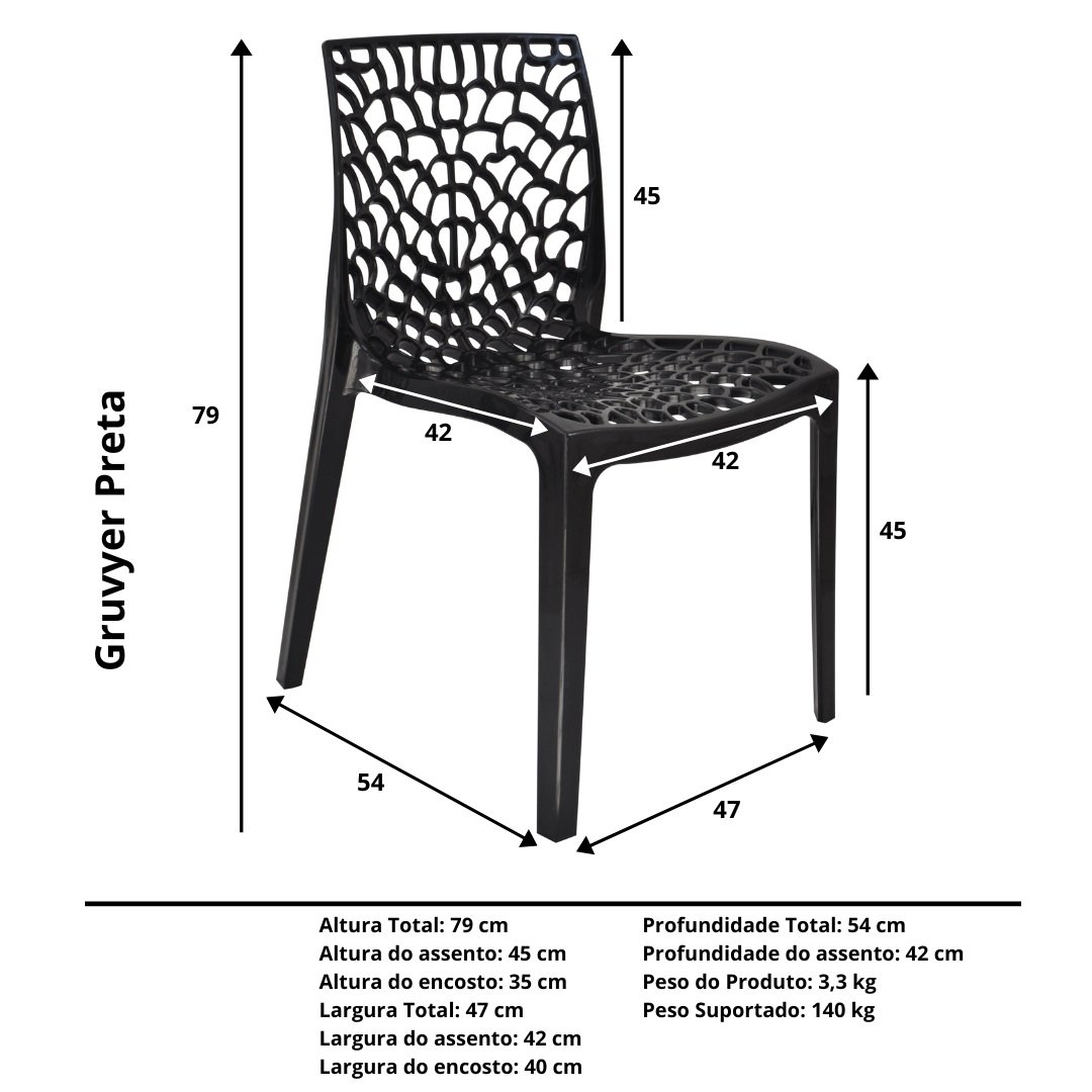 Kit com 6 Cadeiras Gruvyer Preta Fosca Ideal para Sala de Jantar Área Externa Escritório - 5