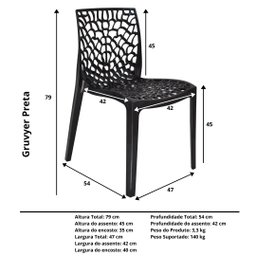 Kit com 6 Cadeiras Gruvyer Preta Fosca Ideal para Sala de Jantar Área Externa Escritório - 6
