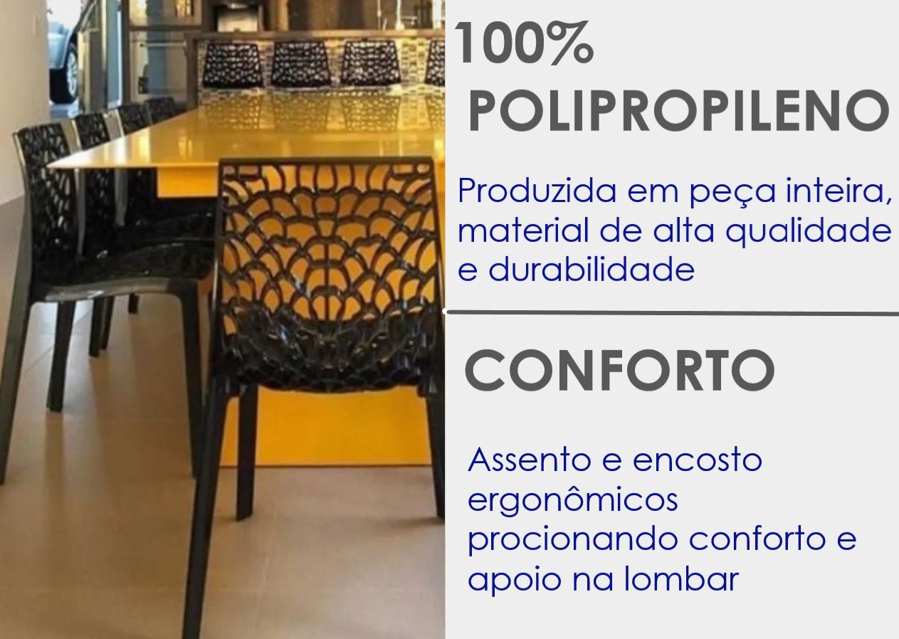 Kit com 6 Cadeiras Gruvyer Preta Fosca Ideal para Sala de Jantar Área Externa Escritório - 7