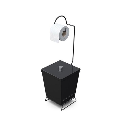 Lixeira com Suporte de Papel Higiênico em Aço Preto - Stolf Preto