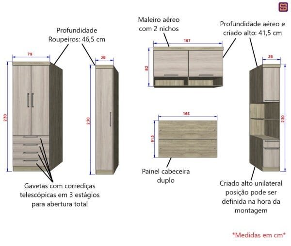 Guarda-Roupa Dormitório Modulado Master Casal 158cm Queen - Avelã Rústico e Ártico Rústico - Lucian - 3