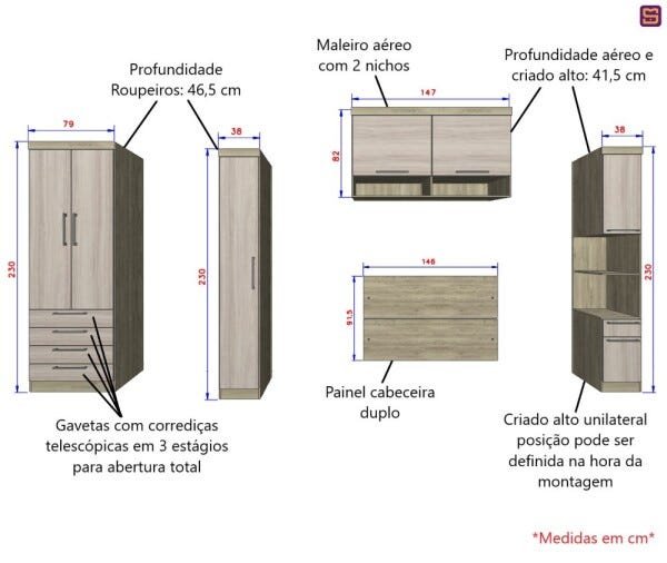 Guarda-Roupa Dormitório Modulado Master Casal 138cm - Avelã Rústico e Ártico Rústico - Luciane M02 - 3