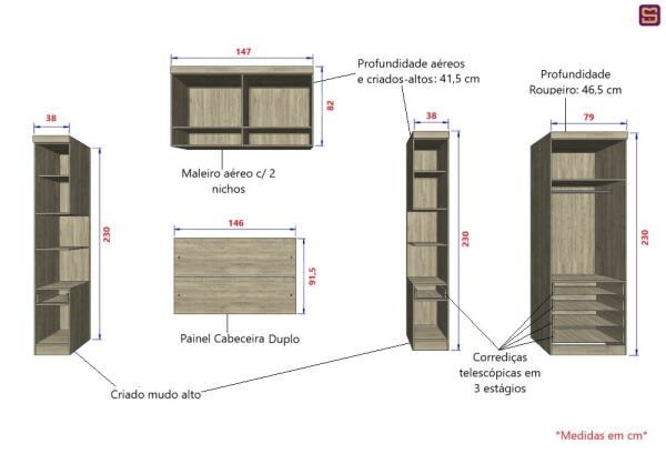 Guarda-Roupa Dormitório Modulado Master Casal 138cm - Avelã Rústico e Areia - Luciane M01 - 3