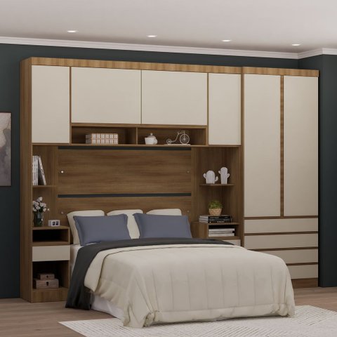 Guarda Roupa Dormitório Modulado Veneza Casal 1,38 m Avelã e Arenas Luciane M01