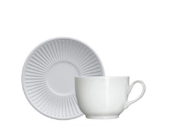 Jogo 6 Xícaras de chá com Pires Lines 230ml Relevo Porcelana Branca Germer - 1