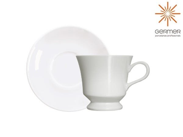 Jogo 8 Xícaras de chá com Pires Capri Porcelana Branca Germer - 2