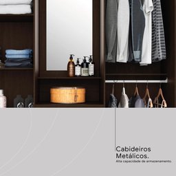 Guarda Roupa Casal 4 Portas com Espelho e 3 Gavetas Colombo - Ébano Touch - 18