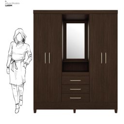 Guarda Roupa Casal 4 Portas com Espelho e 3 Gavetas Colombo - Ébano Touch - 14