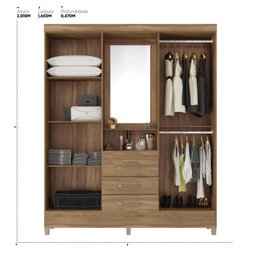 Guarda Roupa Casal 4 Portas com Espelho e 3 Gavetas Colombo - Ébano Touch - 2