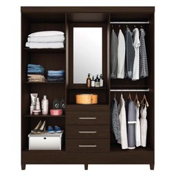 Guarda Roupa Casal 4 Portas com Espelho e 3 Gavetas Colombo - Ébano Touch - 13