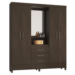 Guarda Roupa Casal 4 Portas com Espelho e 3 Gavetas Colombo - Ébano Touch - 20