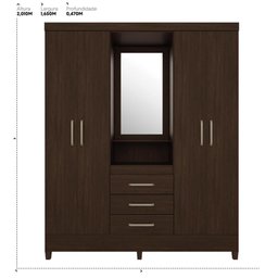 Guarda Roupa Casal 4 Portas com Espelho e 3 Gavetas Colombo - Ébano Touch - 12