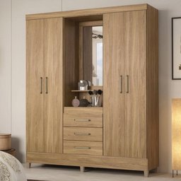 Guarda Roupa Casal 4 Portas com Espelho e 3 Gavetas Colombo - Ébano Touch - 1