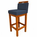 Ver imagem 2 de Banqueta Alta de Madeira Aurora Balcão Cozinha Bistro com Encosto Linho Azul