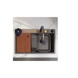 Cuba Gourmet Cozinha Luxo Pia Premium com Torneira Cascata Lavador Copos Preta Aço Inoxidável - 6