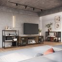 Ver imagem 1 de Kit Sala Rack C/ 2 Portas Aparador e Estante 94cm Industrial Cor:preto com Mel