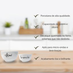 Jogo 2 Cumbucas Porcelana Açaí e Granola 500ml e 280ml - 2