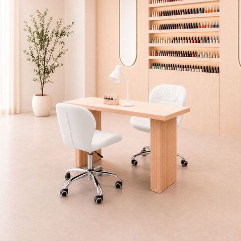 Kit 2 Cadeiras Office Eiffel Slim Giratória com Base Cromada, Ajuste de Altura Branca