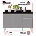 Ver imagem 5 de Kit Armário Aéreo e Balcão de Cozinha Lavanderia Lucy com Tampo 120 cm - D’Rossi Preto e Cinz