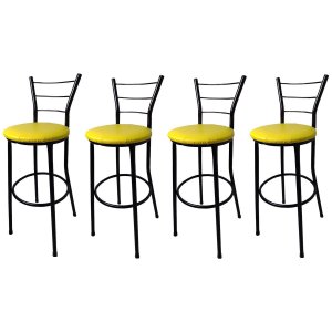 Kit 4 Banquetas Bistrô Aço Pintura Epóxi Preta Assento Amarelo