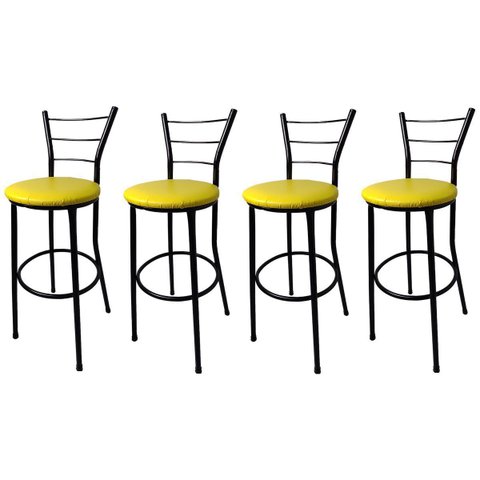 Kit 4 Banquetas Bistrô Aço Pintura Epóxi Preta Assento Amarelo