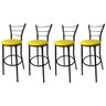 Kit 4 Banquetas Bistrô Aço Pintura Epóxi Preta Assento Amarelo - 1