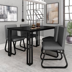 Mesa com 4 Cadeiras Industrial 1,36 Deli Pt/pt/cinz - Móveis Arapongas
